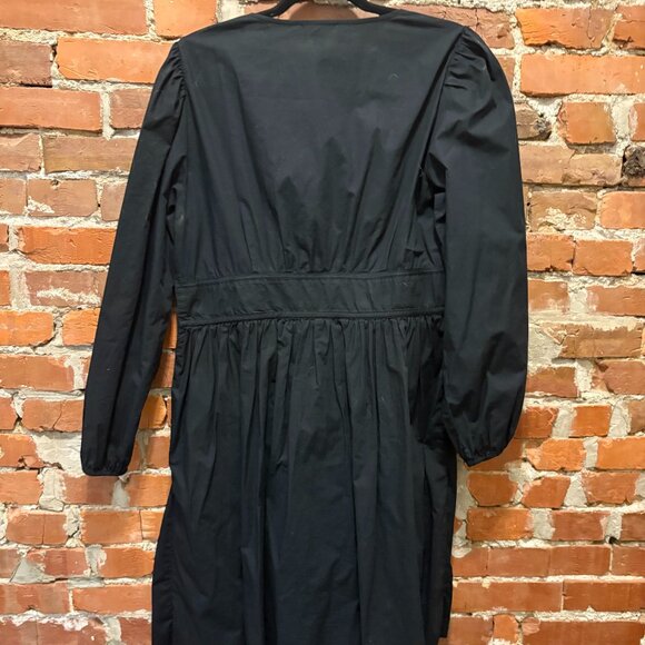 J. Crew Black V-neck Puff Sleeve Cotton Poplin Mini Dress Size 12T - Picture 2 of 3